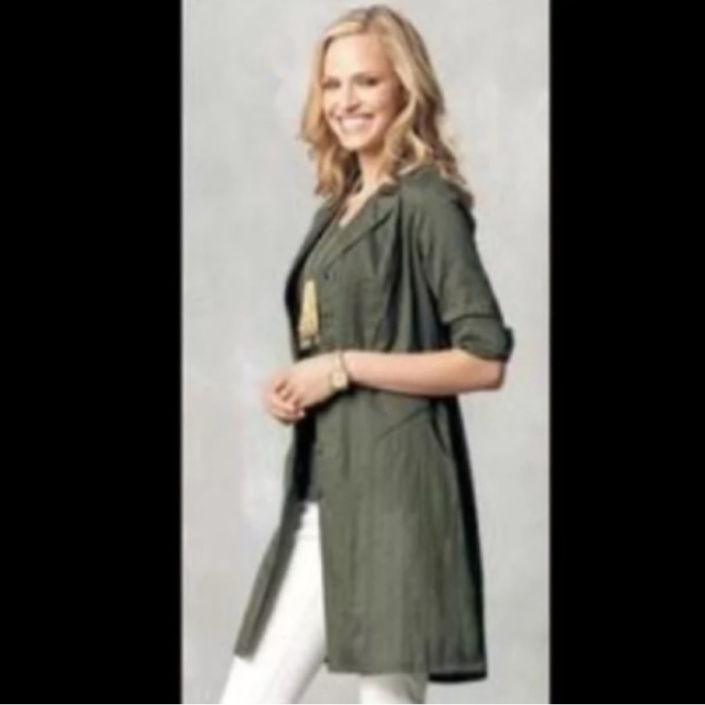 CAbi Olive Green Lightweight Duster Jacket